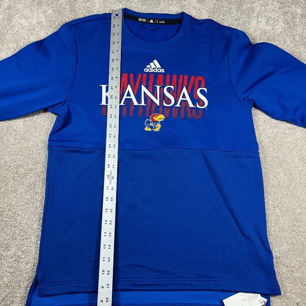 Adidas Mens Medium Blue KU Kansas Jayhawks Long Sleeve NCAA Football T-Shirt NWT